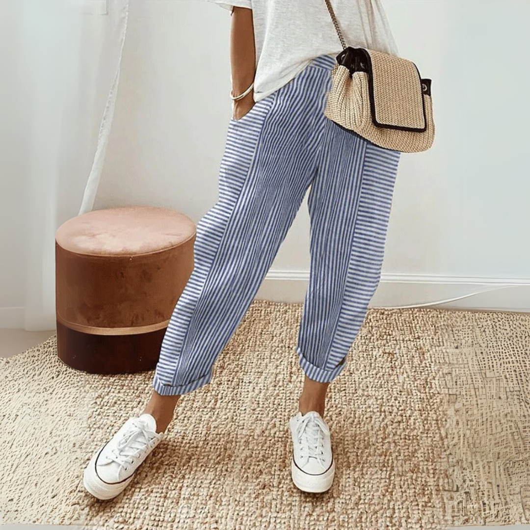 Trousers | Stripe Design | Comfortable High Waist Pants | Stylish and Functional