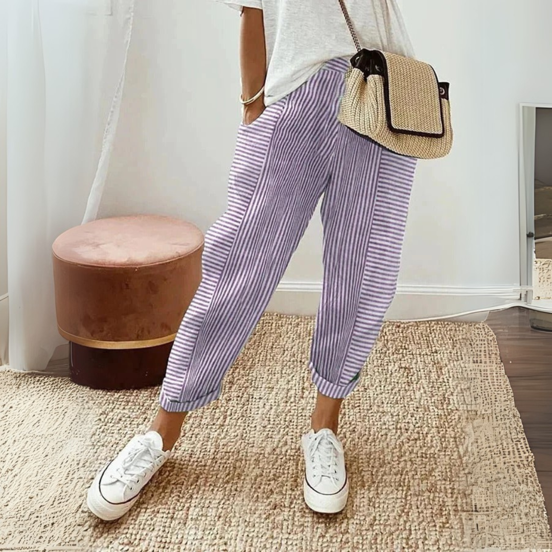Trousers | Stripe Design | Comfortable High Waist Pants | Stylish and Functional