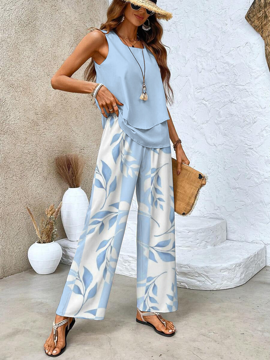 Two Piece Set | Elegant Wide-Leg Pants Summer Outfit
