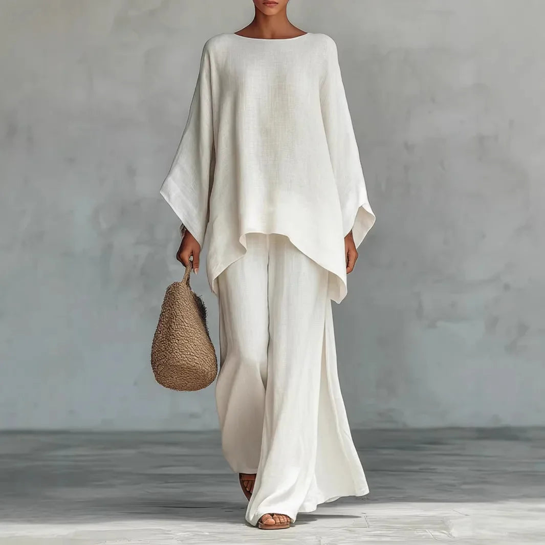 Two Piece Set | Modern Asymmetrical Top and Wide Leg Pants | Elegant Comfortable Design