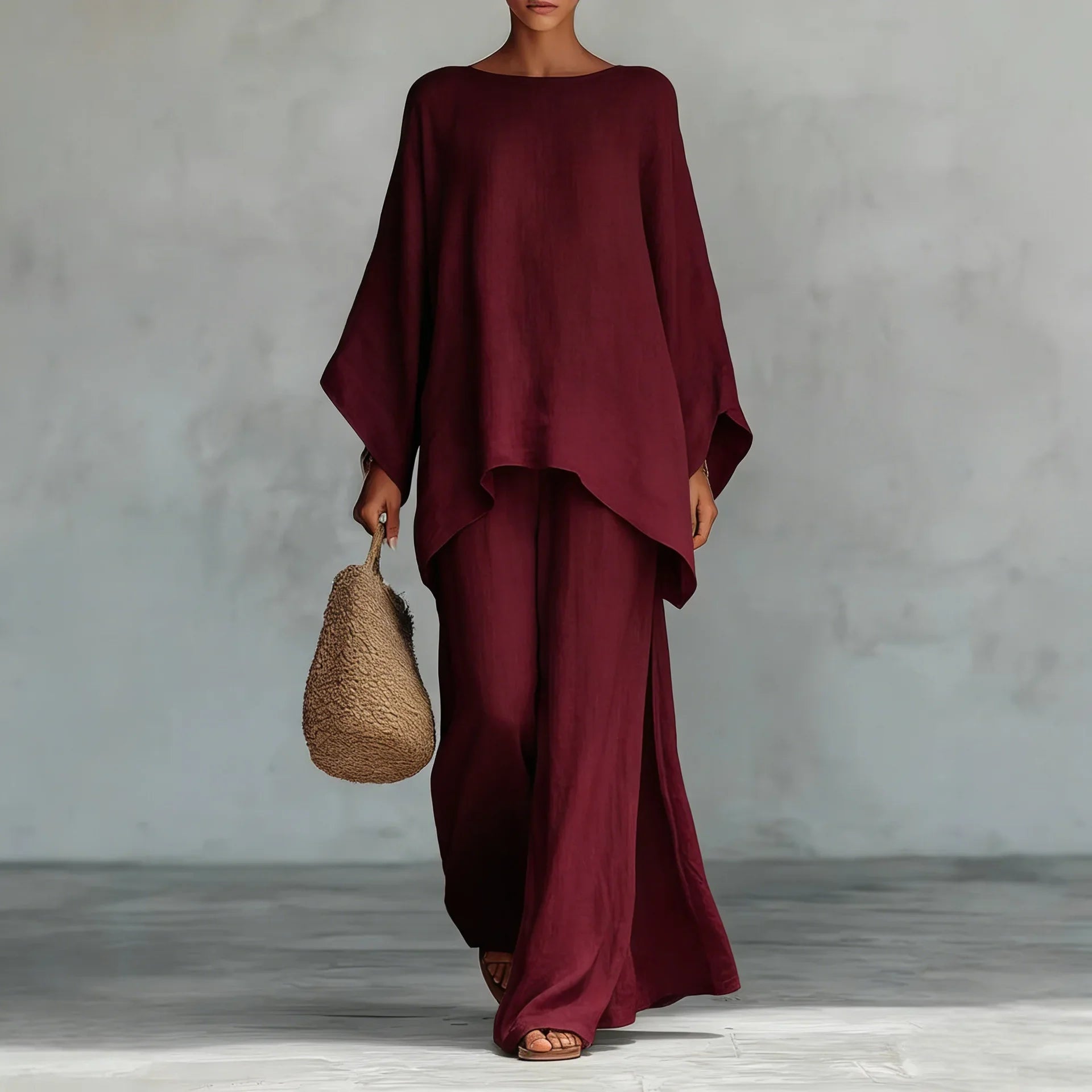 Two Piece Set | Modern Asymmetrical Top and Wide Leg Pants | Elegant Comfortable Design
