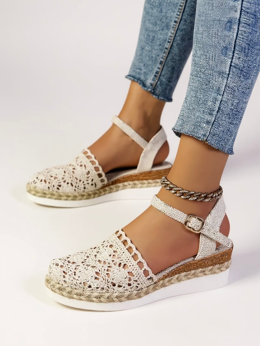 Wedge Sandals | Boho Espadrille Wedges with Ankle Strap | Comfortable Elevated Footwear