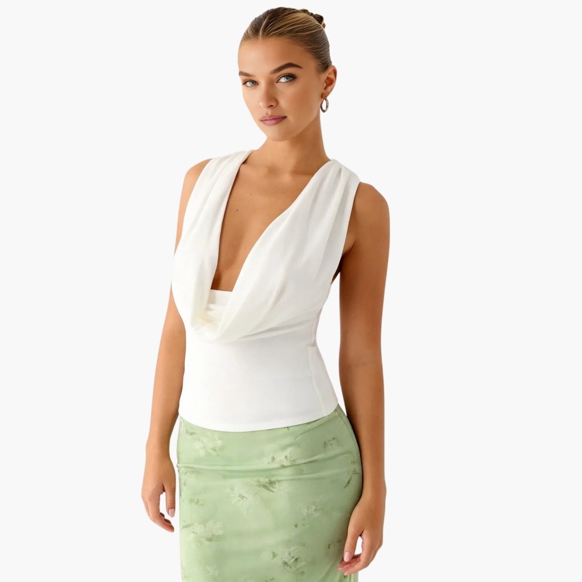 Soft Tencel Modal Blouse | Elegant Cowl Neck Open Back Top