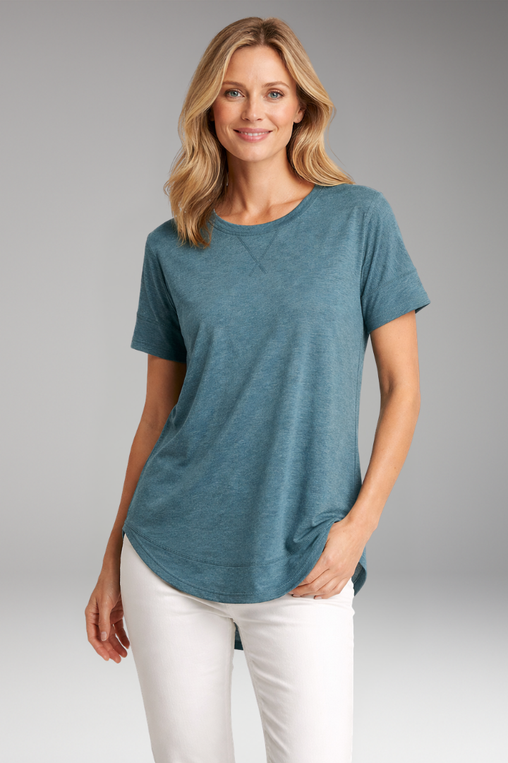 Women's Curved-Hem Round Neck T-Shirt | Relaxed Everyday Cotton Top