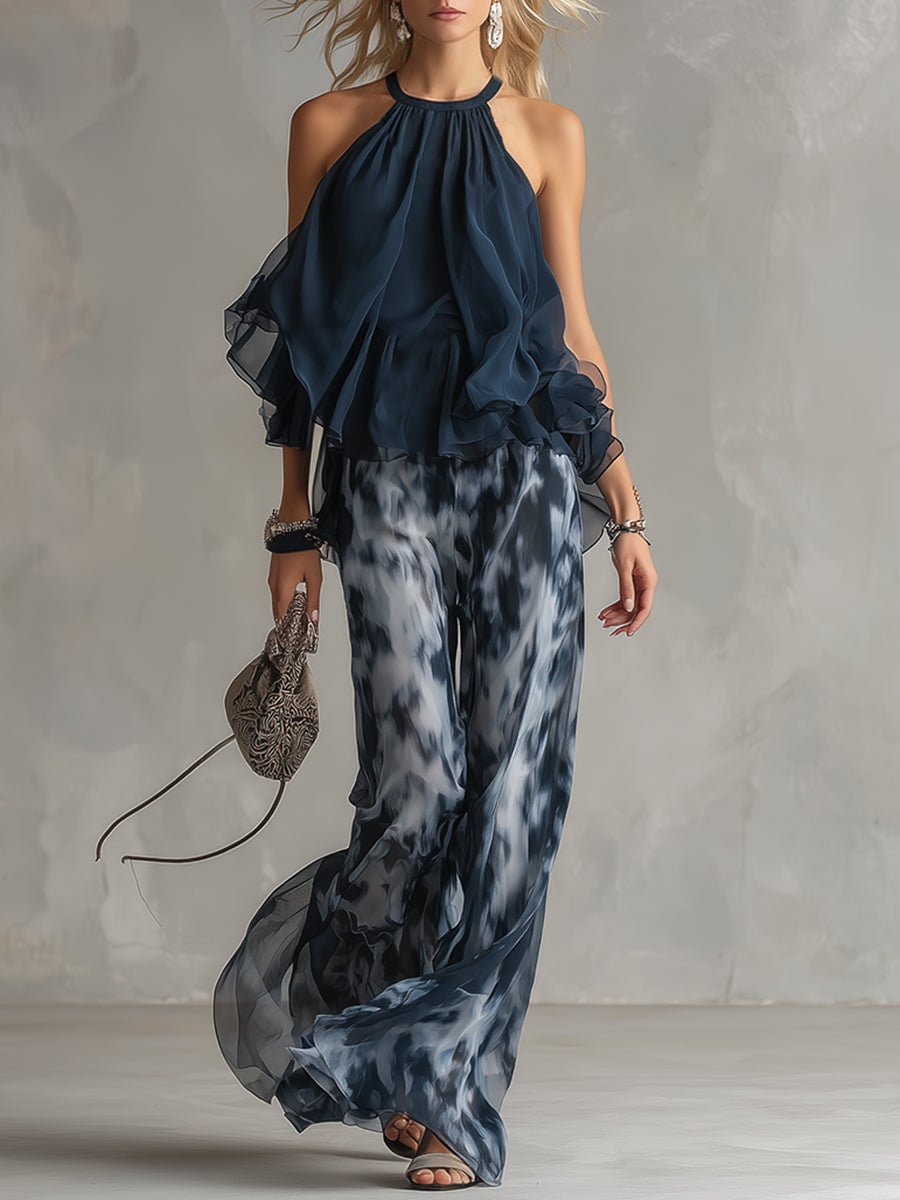 Outfit Two Piece Set with Flowing Wide Leg Pants | Elegant Look for Warm Weather