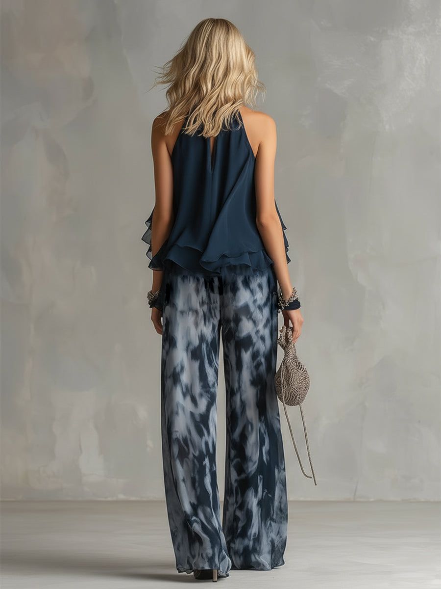 Outfit Two Piece Set with Flowing Wide Leg Pants | Elegant Look for Warm Weather