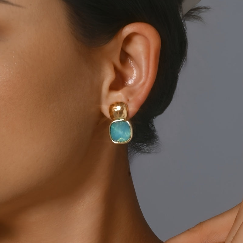Women's Geometric Square Drop Earrings | Gold-Tone Statement Jelly Earrings
