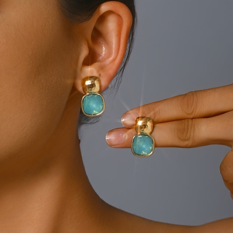 Women's Geometric Square Drop Earrings | Gold-Tone Statement Jelly Earrings