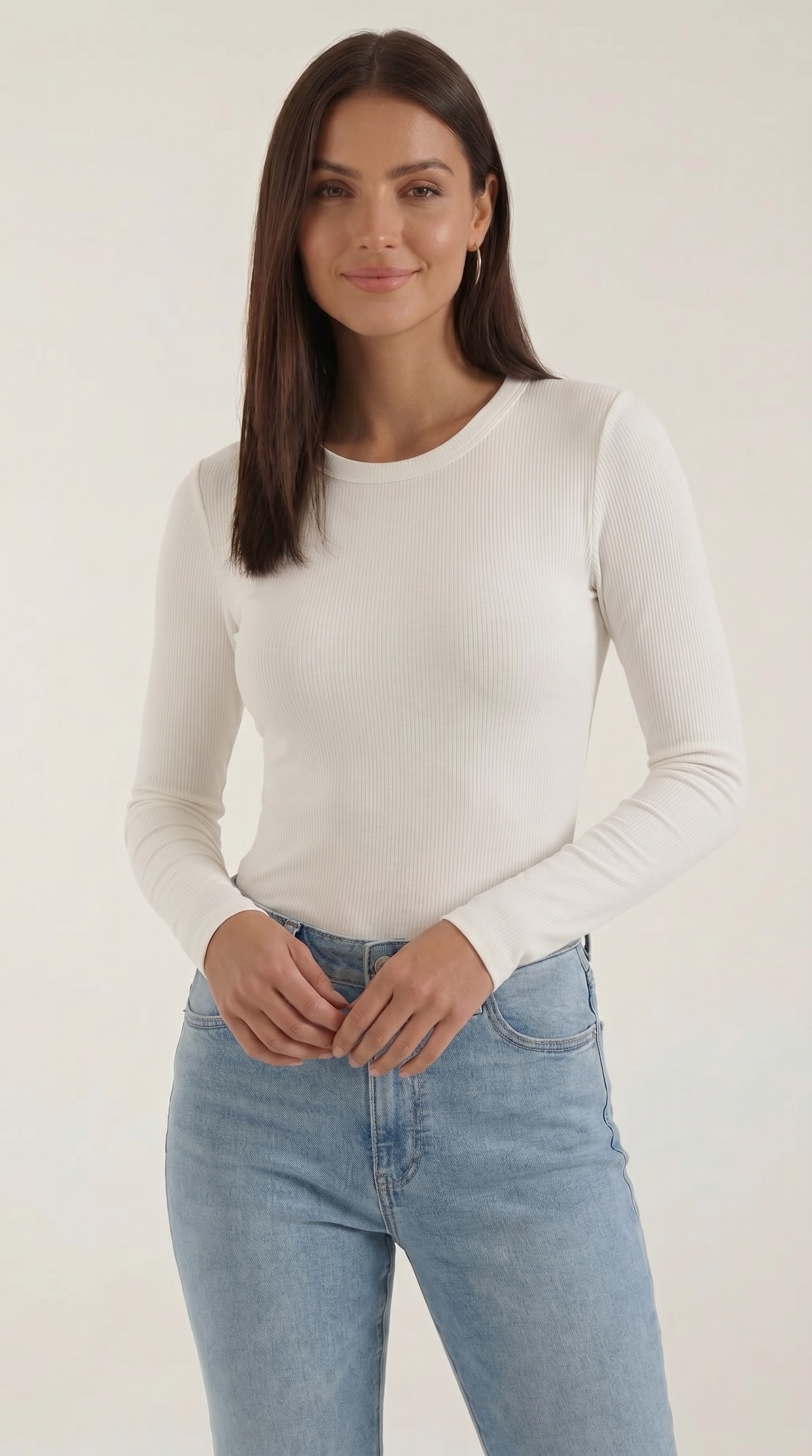 Women's Ribbed Long-Sleeve Fitted T-Shirt | Soft Round-Neck Layering Top
