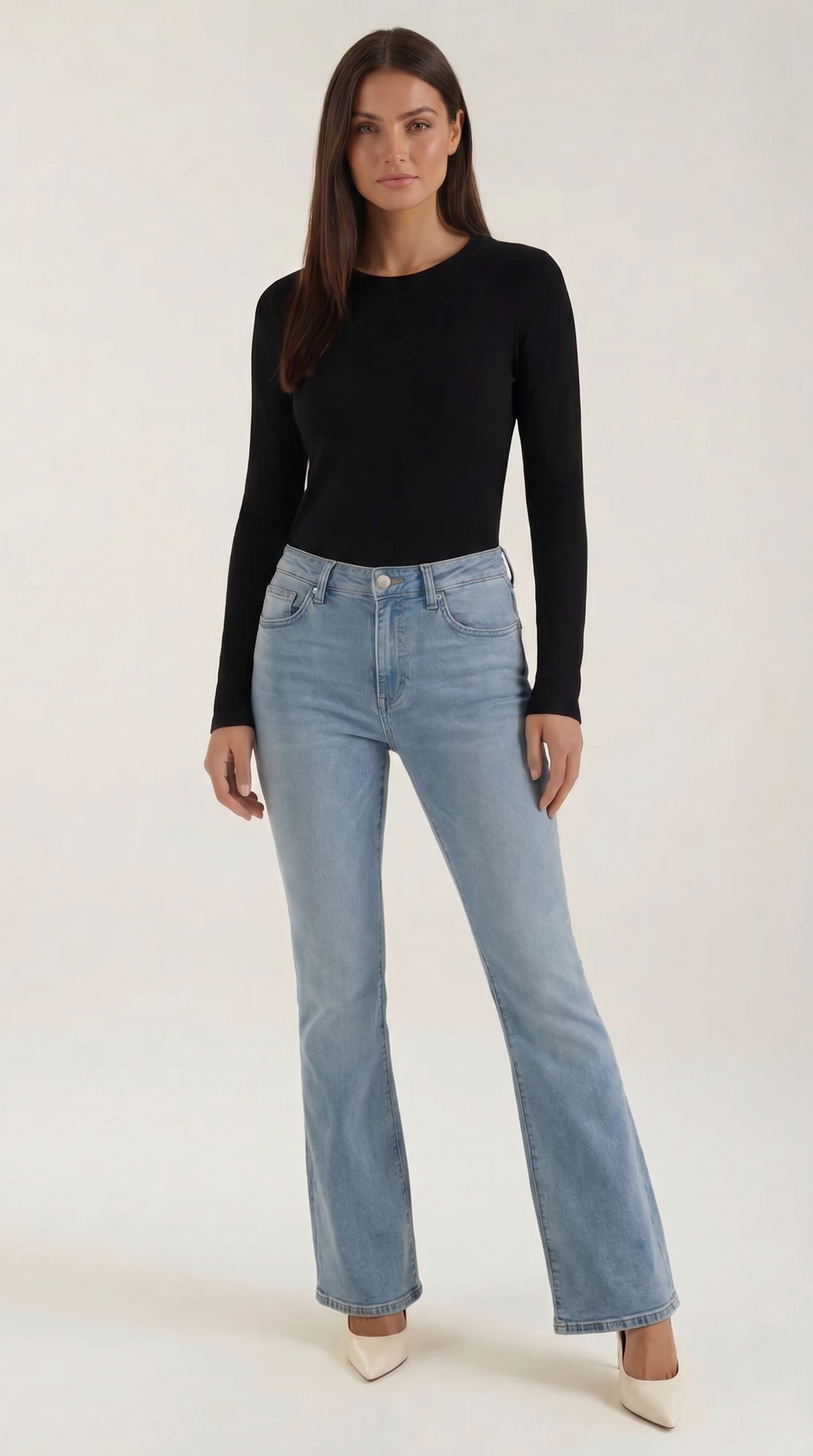Women's Ribbed Long-Sleeve Fitted T-Shirt | Soft Round-Neck Layering Top