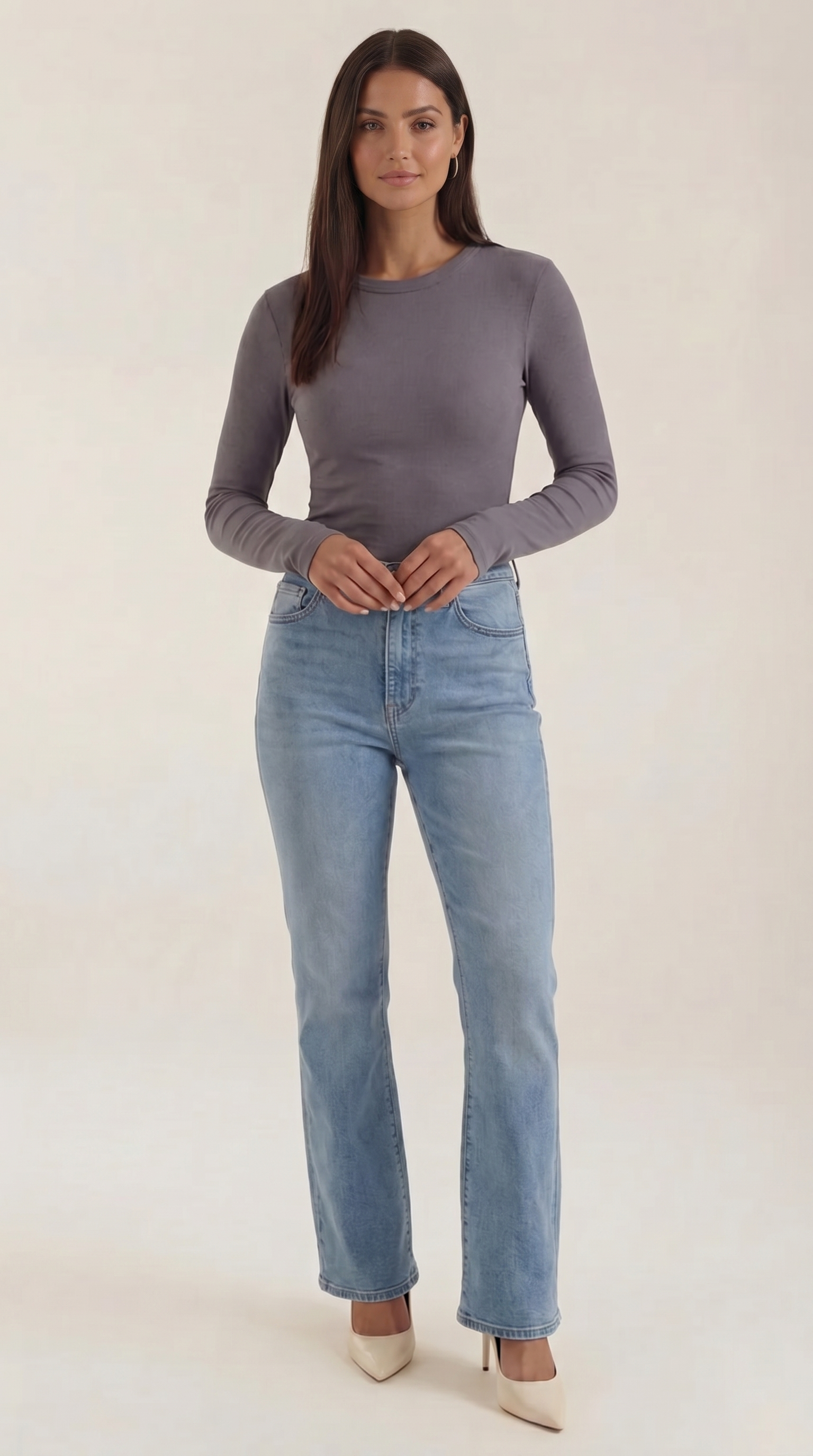 Women's Ribbed Long-Sleeve Fitted T-Shirt | Soft Round-Neck Layering Top