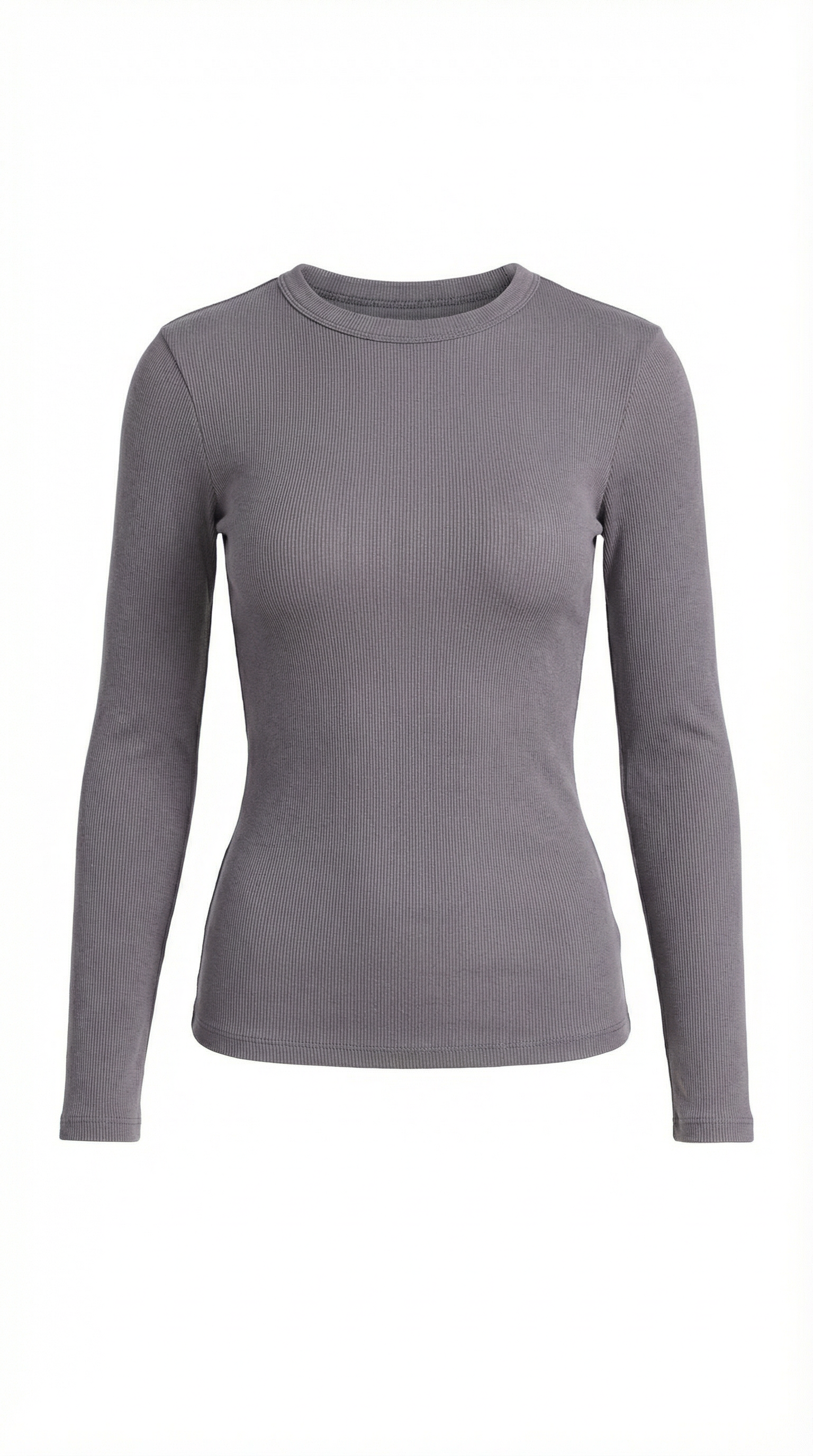 Women's Ribbed Long-Sleeve Fitted T-Shirt | Soft Round-Neck Layering Top