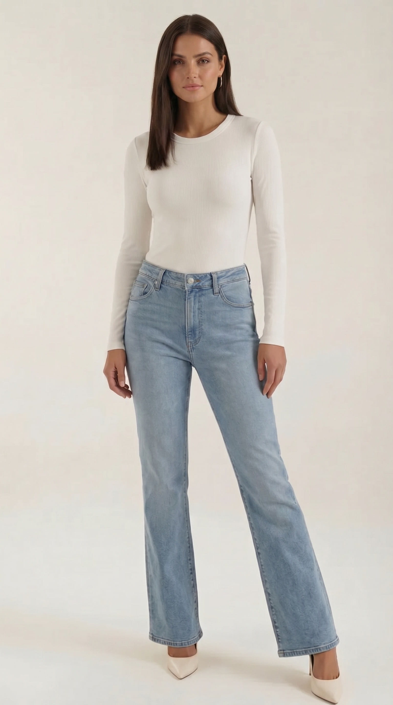 Women's Ribbed Long-Sleeve Fitted T-Shirt | Soft Round-Neck Layering Top