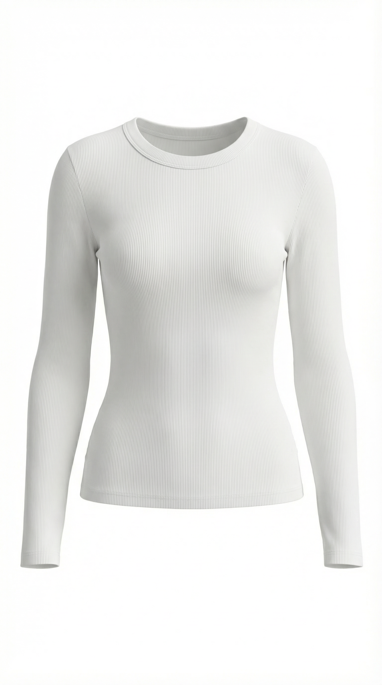 Women's Ribbed Long-Sleeve Fitted T-Shirt | Soft Round-Neck Layering Top