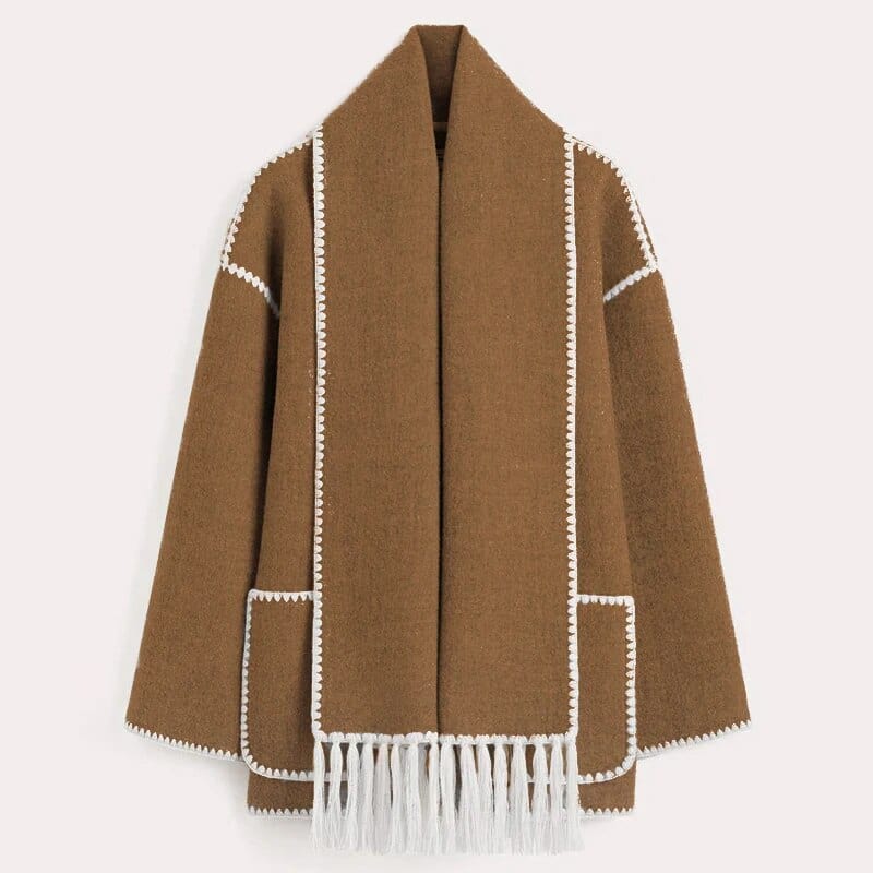 Women's Fringe Trim Knit Cardigan | Open-Front Draped Longline Cardigan