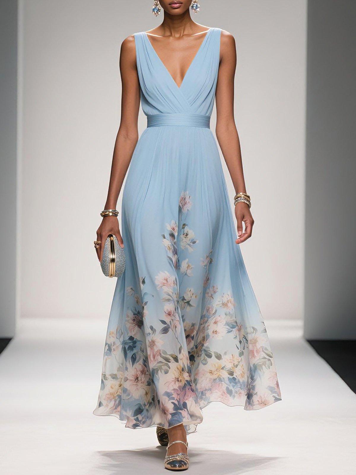 Women's Floral Print Midi Dress | Elegant Wedding Guest Dress
