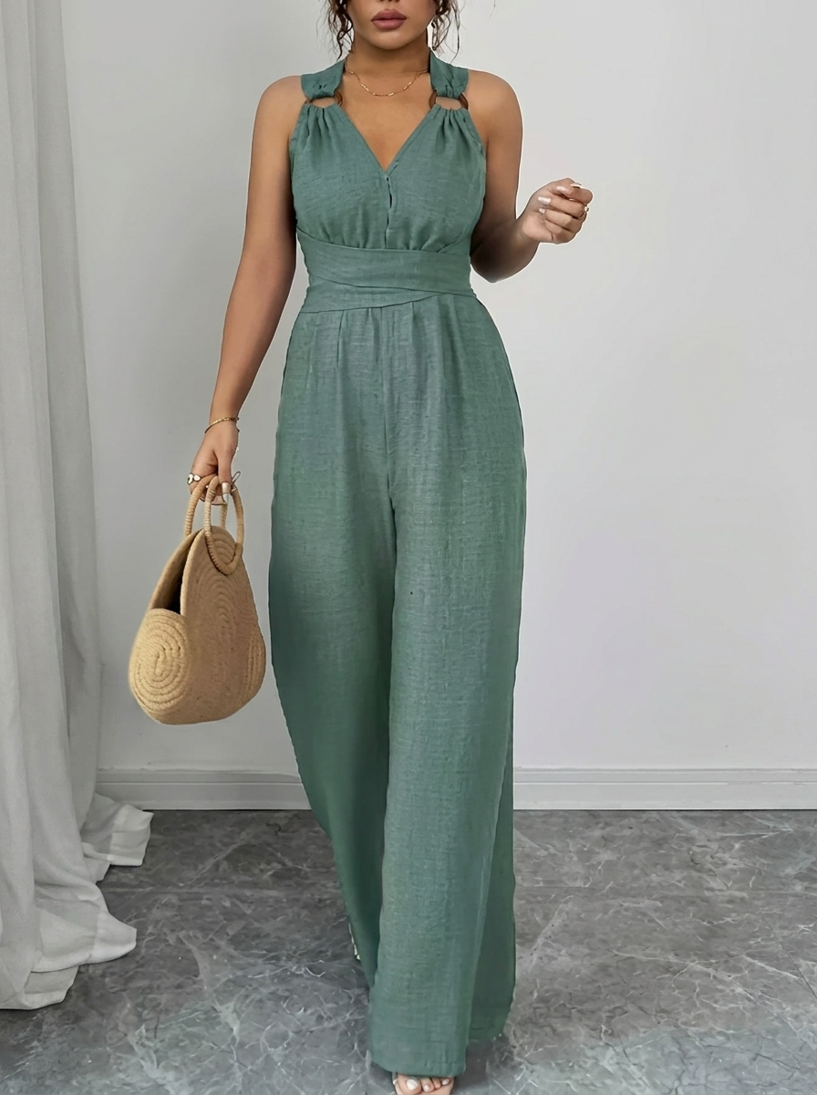 Women's Lace-Trim Jumpsuit Set | Cami Jumpsuit & Long-Sleeve Lace Top with Pockets