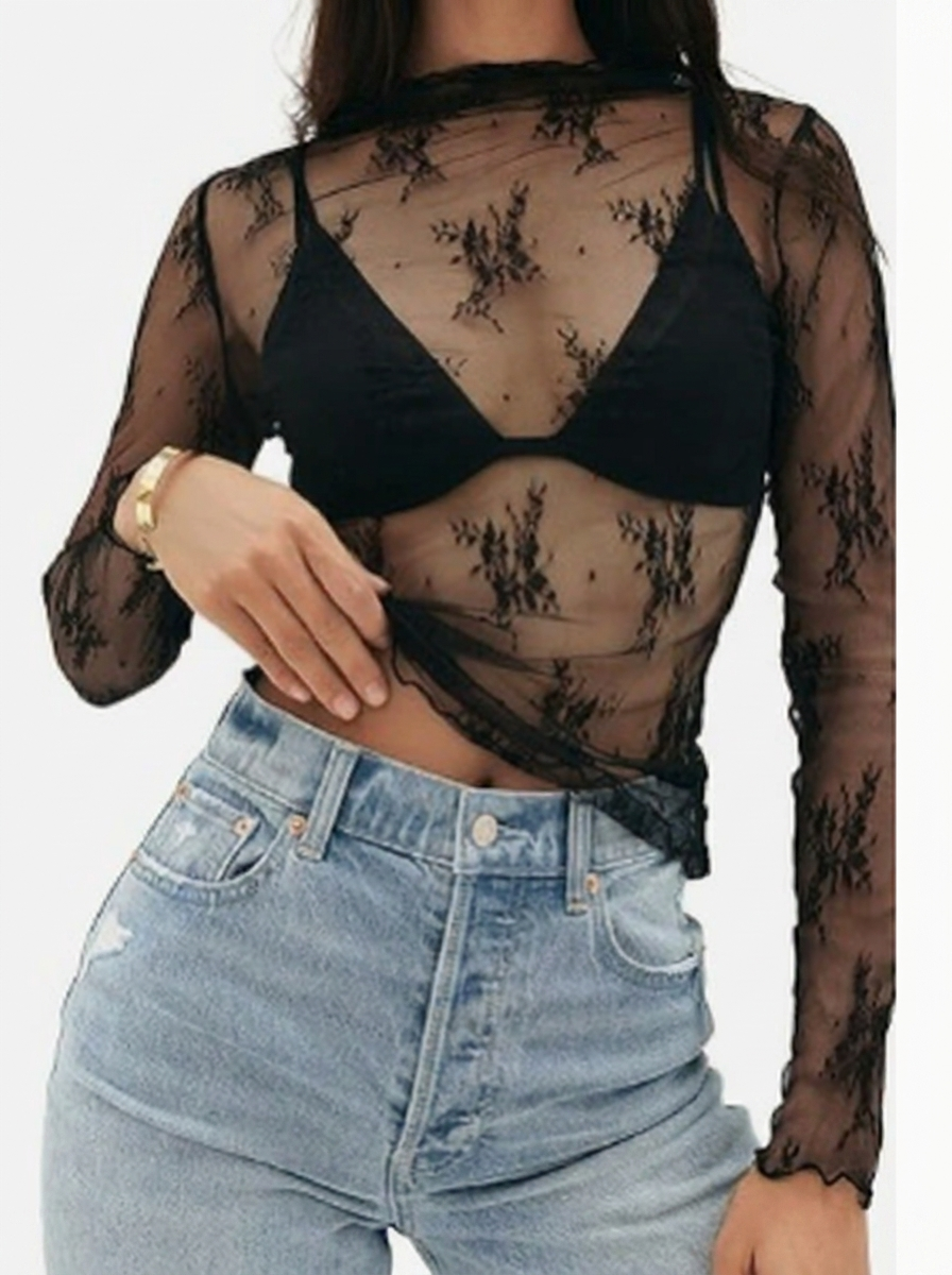 Women's Lace-Trim Jumpsuit Set | Cami Jumpsuit & Long-Sleeve Lace Top with Pockets