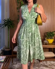 Women's Floral V-Neck Midi Dress | Elegant A-Line Knee-Length Dress