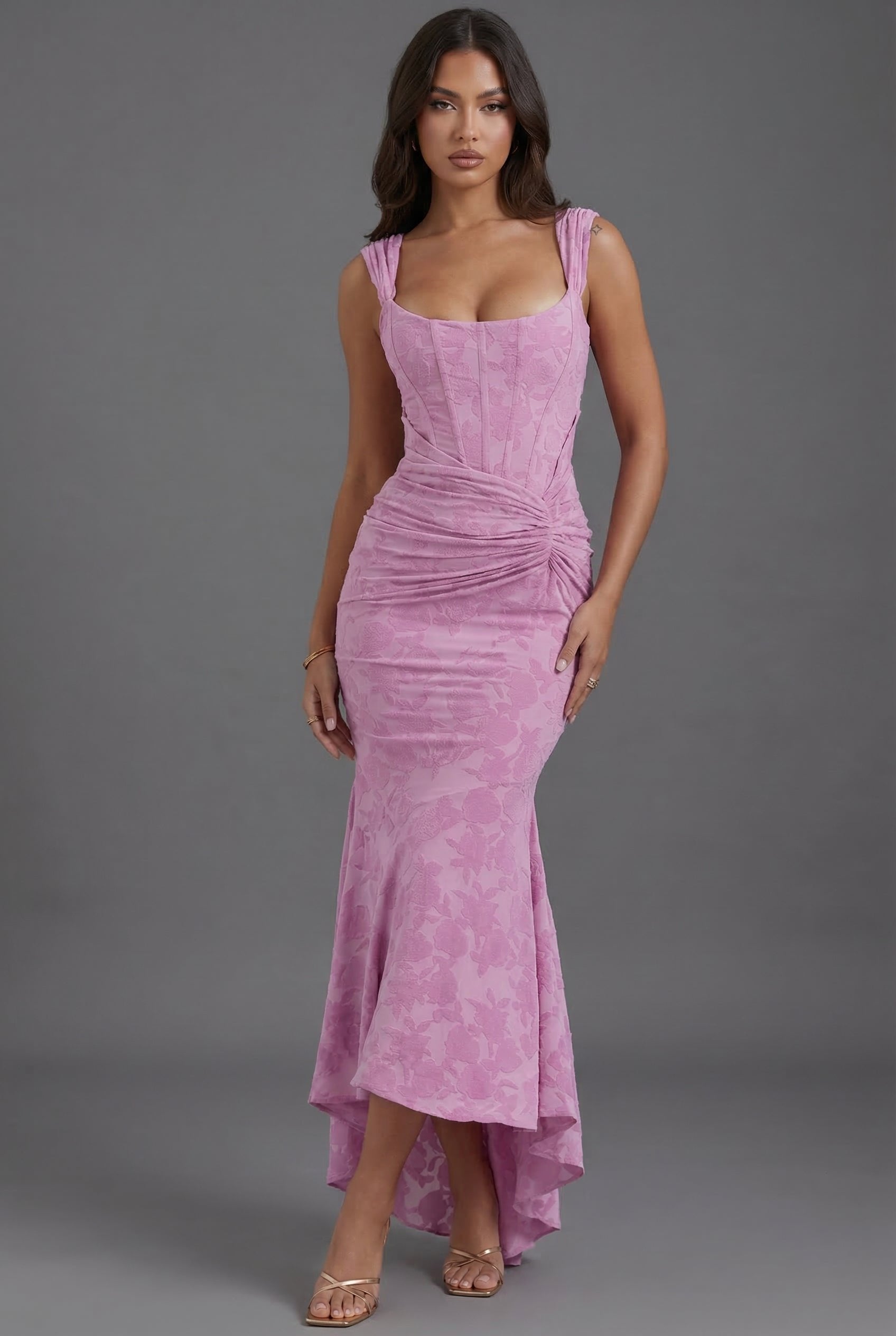 Olivia Corset Bodice Ruched Waist Fishtail Maxi Wedding Guest Dress