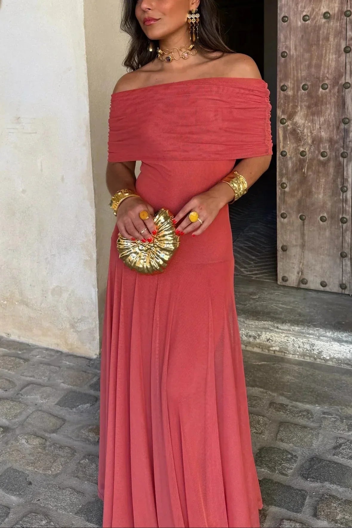 Women's Pleated One-Shoulder Maxi Dress | Graceful Flowing Summer Dress