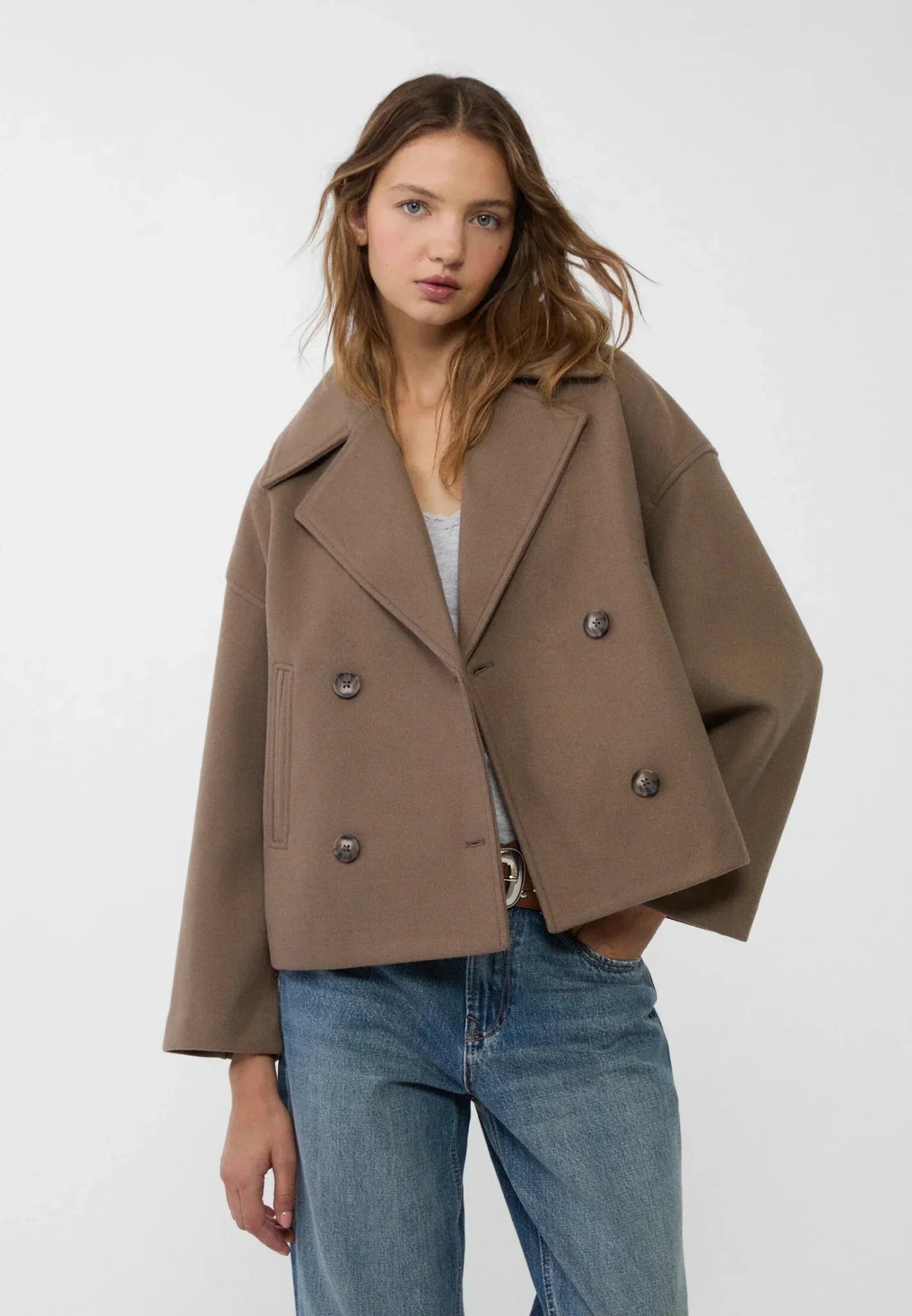 Women's Cropped Tailored Blazer | Double-Breasted Fitted Suit Jacket