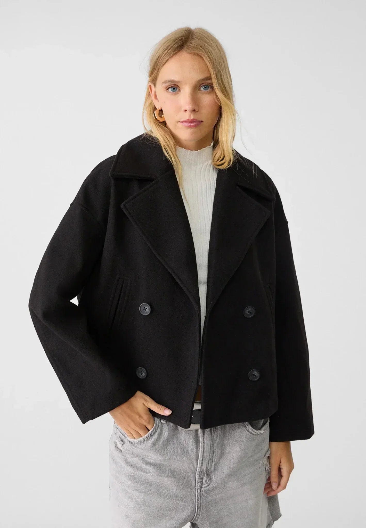 Women's Cropped Tailored Blazer | Double-Breasted Fitted Suit Jacket