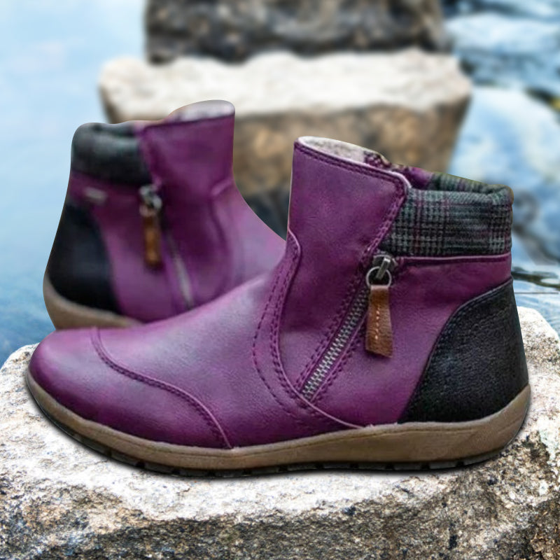 Women's Leather Zipper Ankle Boots | Fleece-Lined Comfort Boots