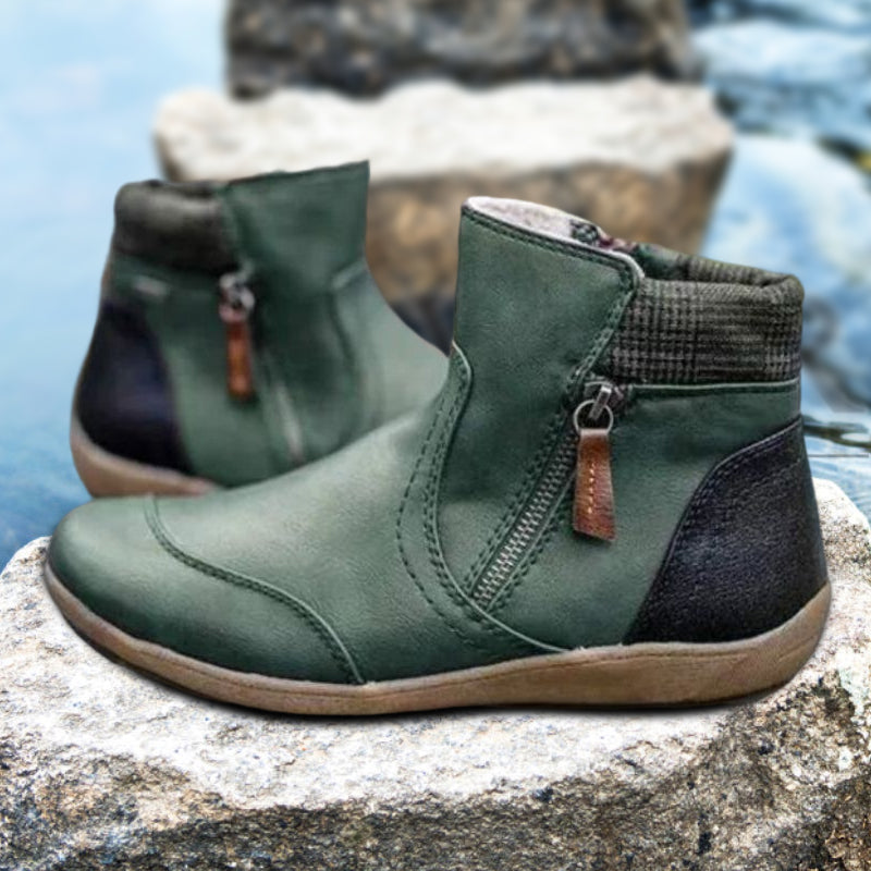 Women's Leather Zipper Ankle Boots | Fleece-Lined Comfort Boots