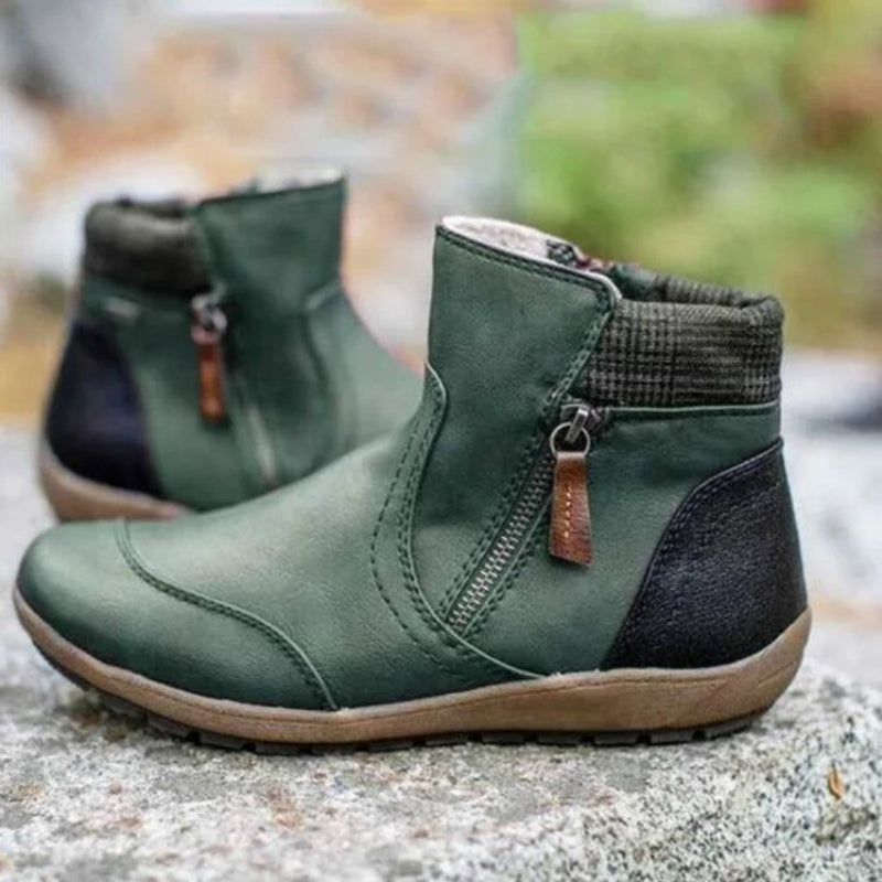 Women's Leather Zipper Ankle Boots | Fleece-Lined Comfort Boots