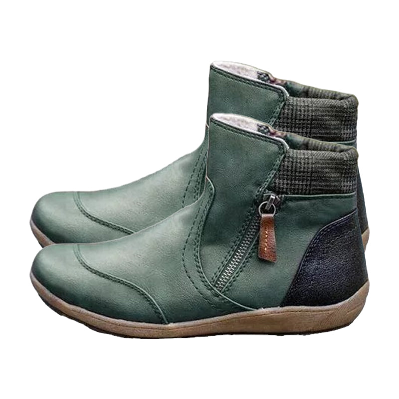 Women's Leather Zipper Ankle Boots | Fleece-Lined Comfort Boots