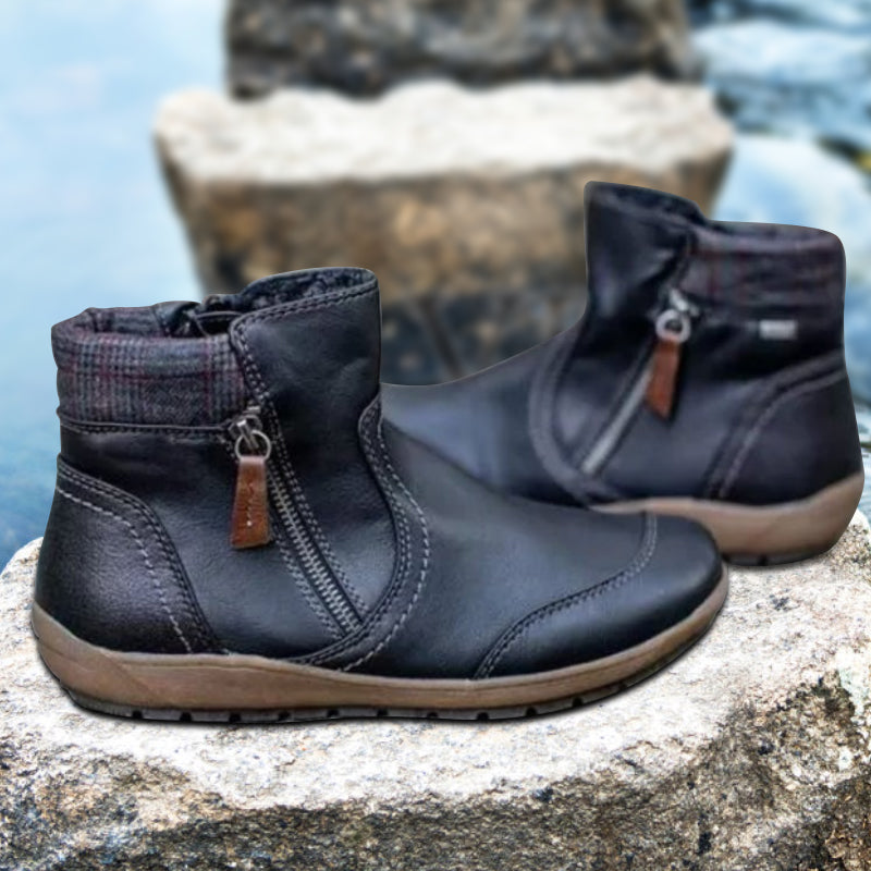 Women's Leather Zipper Ankle Boots | Fleece-Lined Comfort Boots