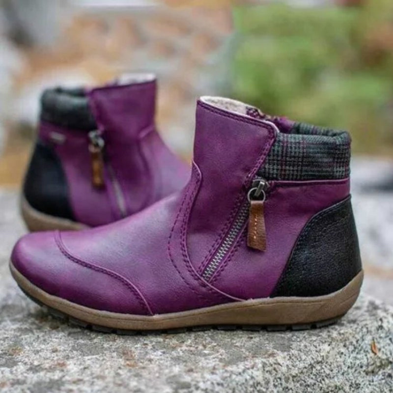Women's Leather Zipper Ankle Boots | Fleece-Lined Comfort Boots