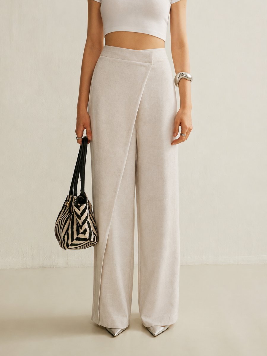 Women's Asymmetric Wrap Wide-Leg Pants | Sleek High-Waist Tailored Pants