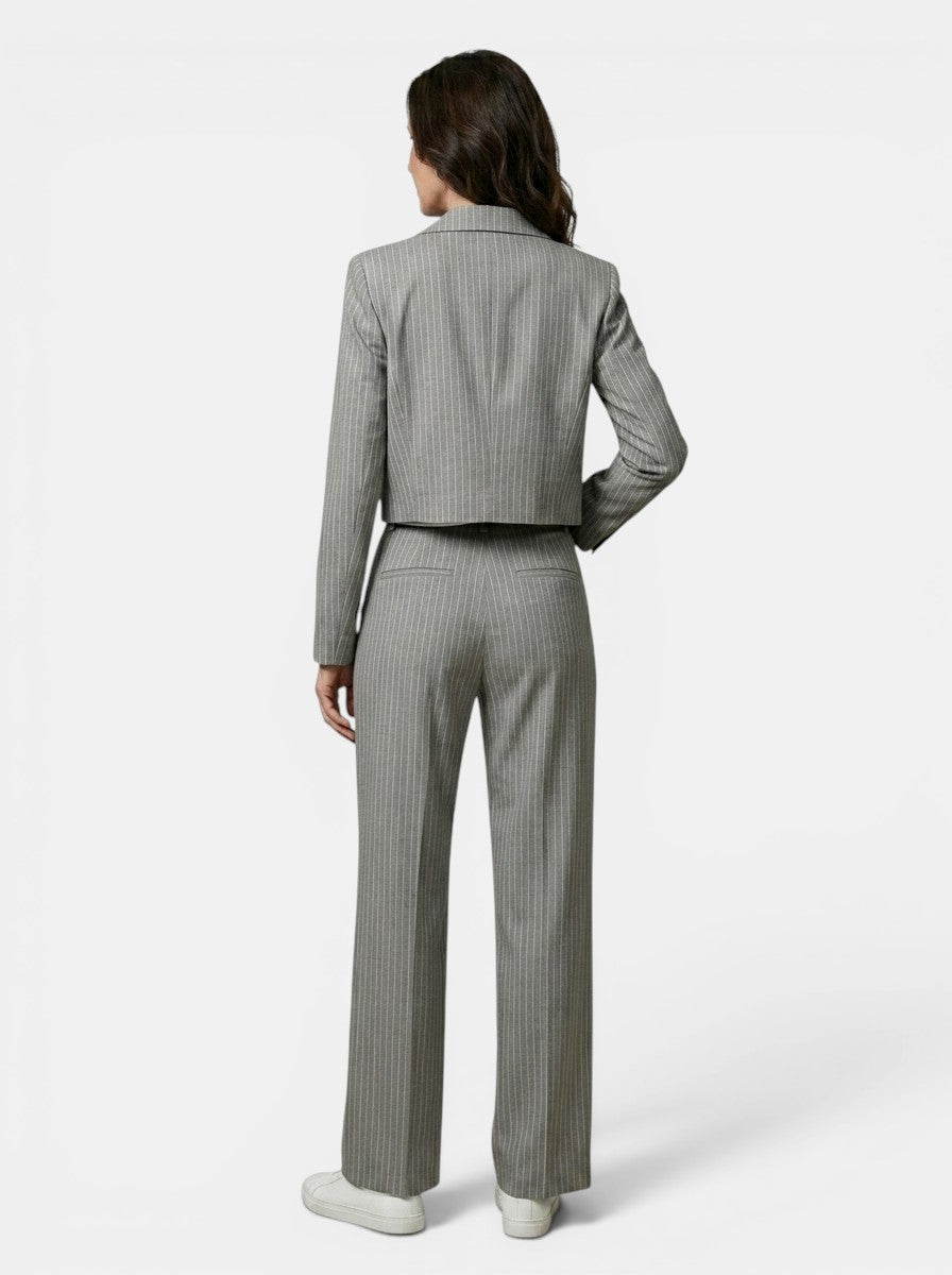 Women's Pinstripe Suit | Cropped Tailored Blazer & Wide-Leg Trousers