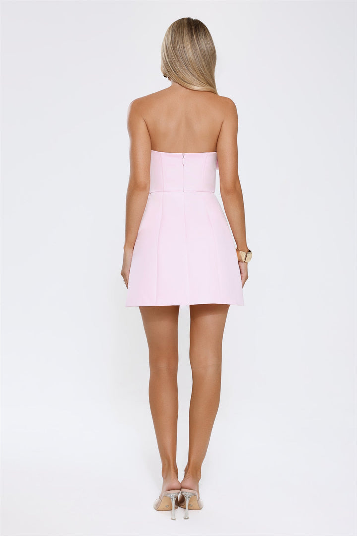 Rosette Strapless Mini Dress Pink