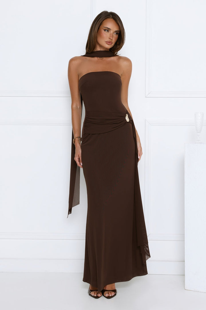Luxe Strapless Maxi Dress Chocolate
