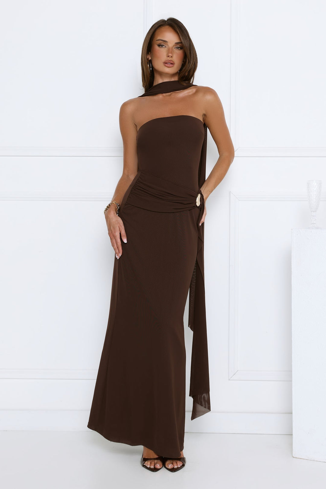 Luxe Strapless Maxi Dress Chocolate