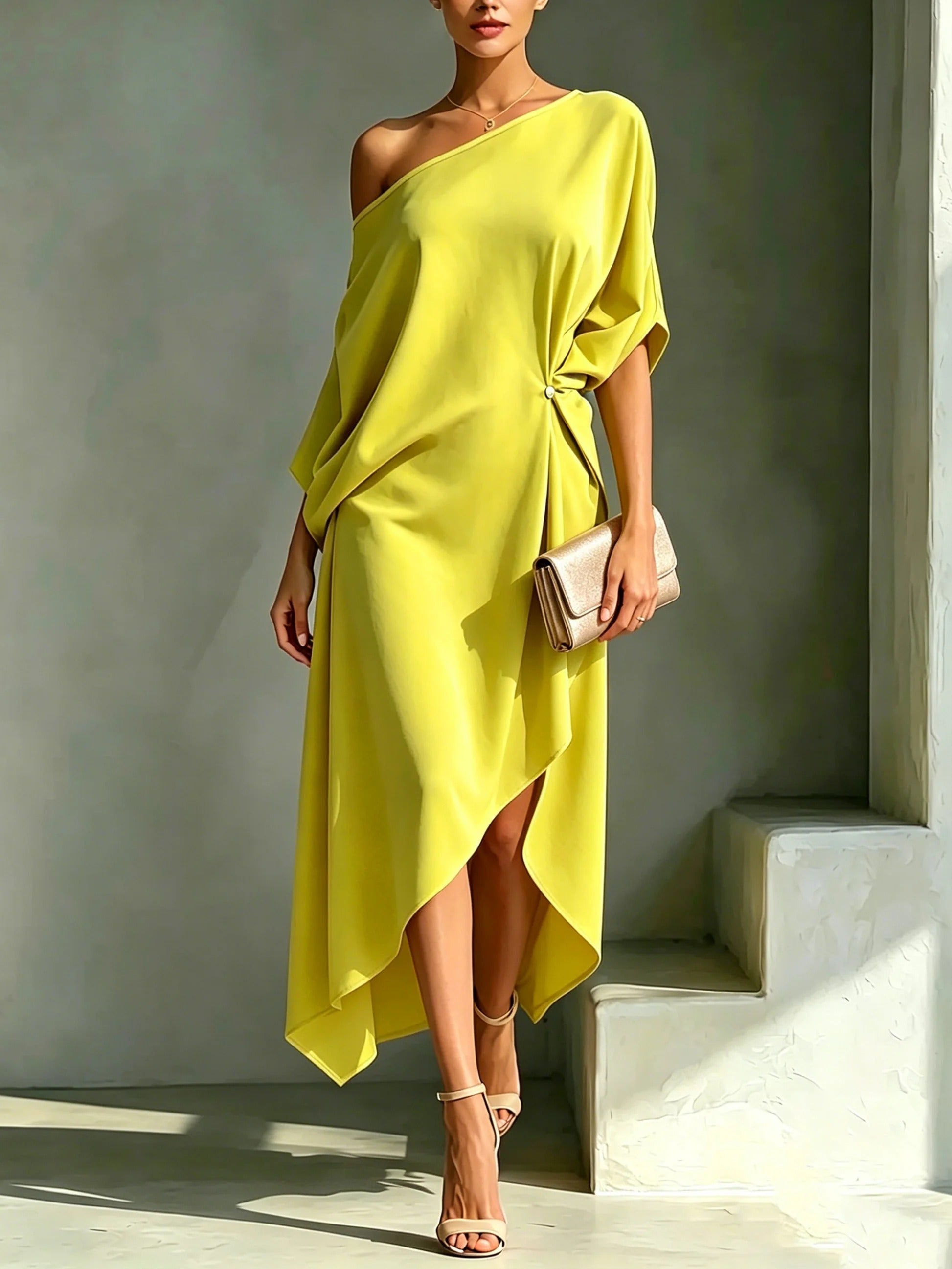 Women's Asymmetric One-Shoulder Midi Dress | Elegant Flowing Midi Dress