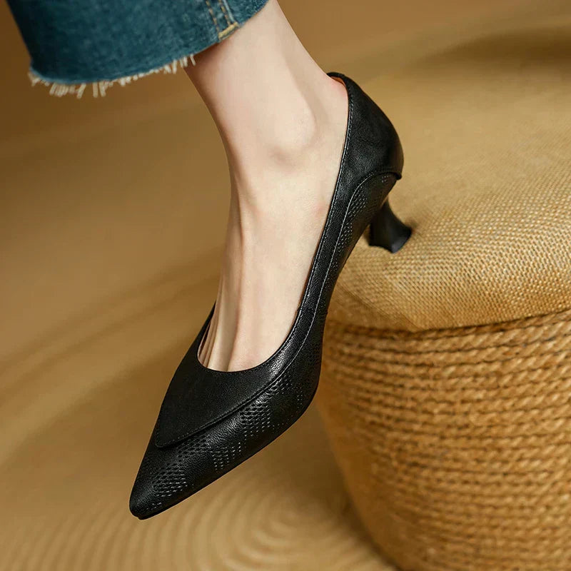 Women's Pointed Toe Kitten Heel Pumps | Slip On Mid Heel Shoes
