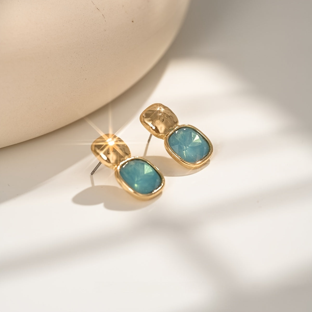 Women's Geometric Square Drop Earrings | Gold-Tone Statement Jelly Earrings