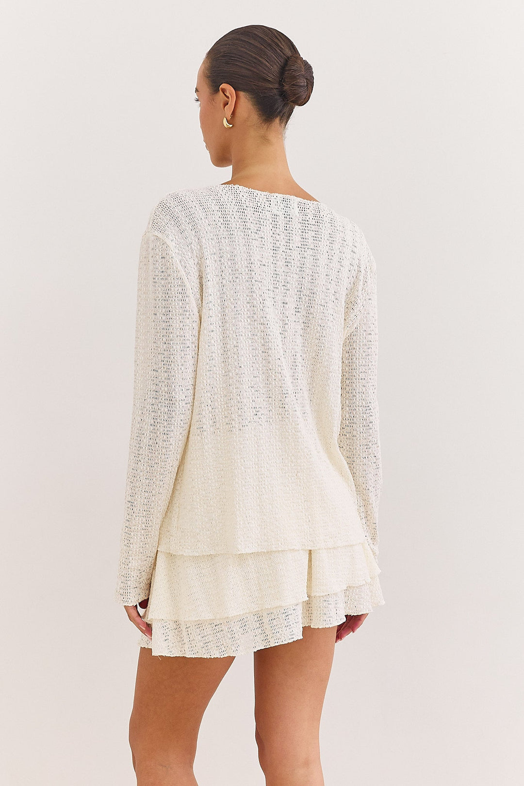 Women's V-Neck Cardigan with Ties, Long Sleeves, Openwork Knit