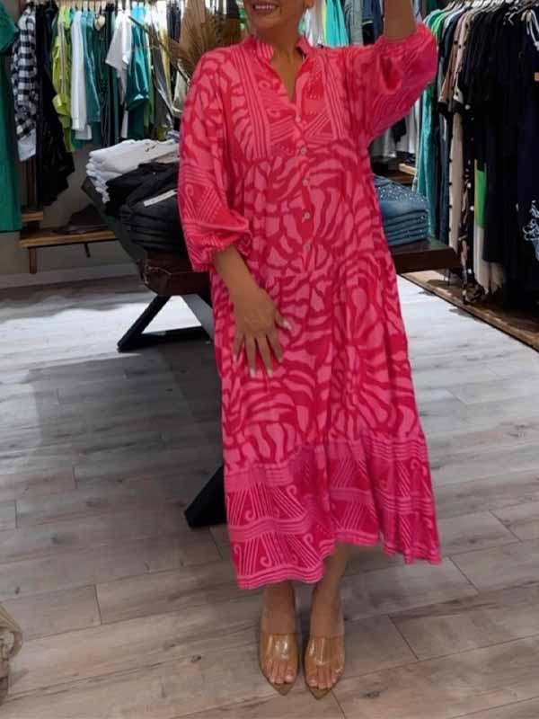Women's Flowing V-Neck Maxi Dress | Loose Fit Summer Vacation Dress