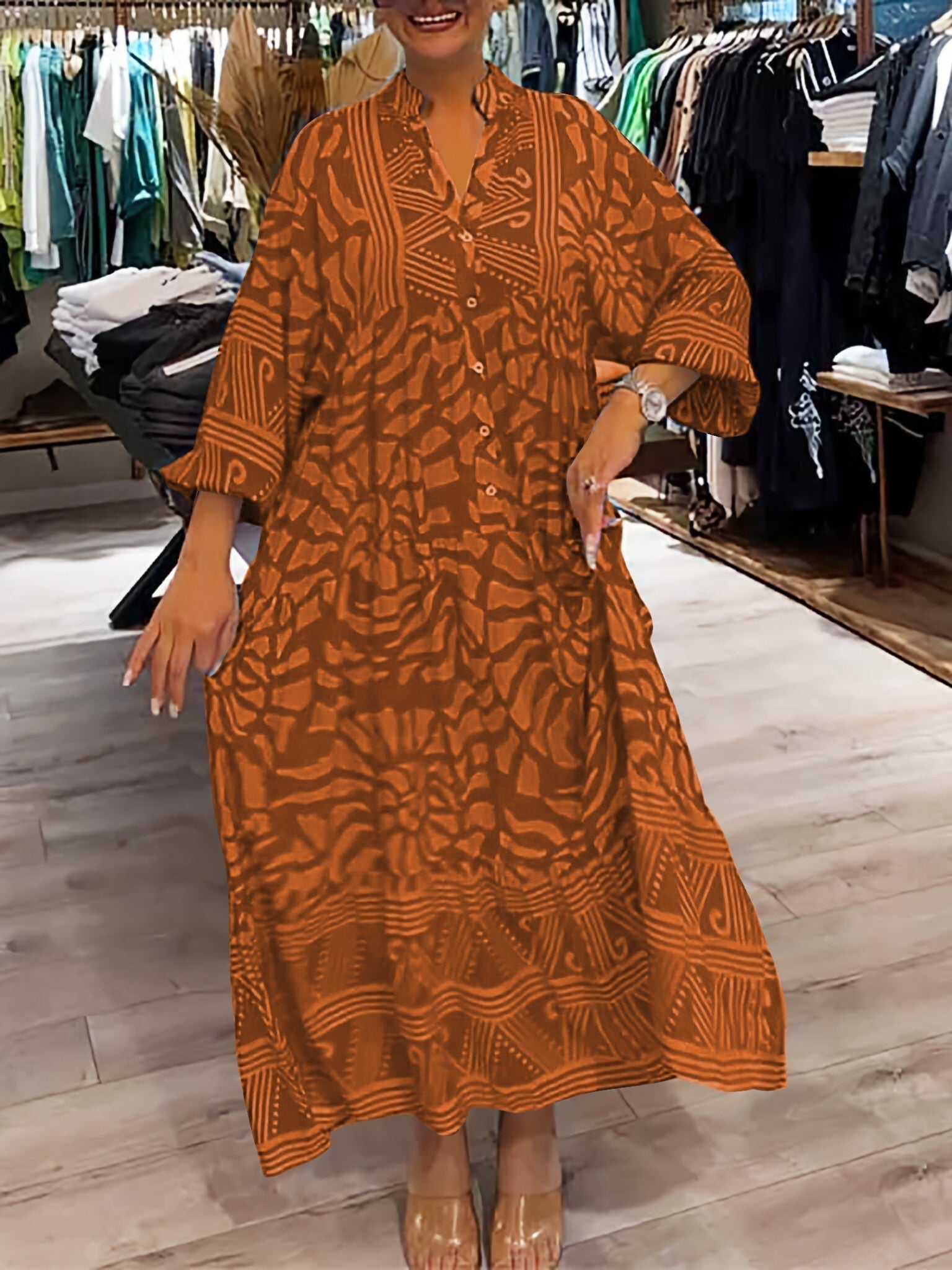 Women's Flowing V-Neck Maxi Dress | Loose Fit Summer Vacation Dress