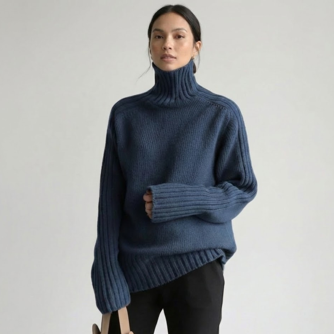 Ribbed turtleneck sweater for women with long sleeves