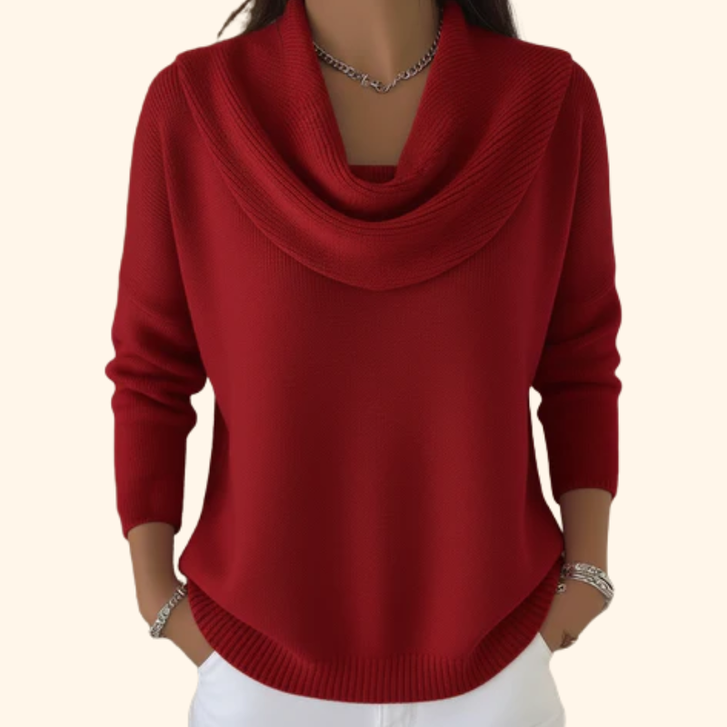 Women's Draped-Neck Knit Sweater | Elegant Refined Pullover