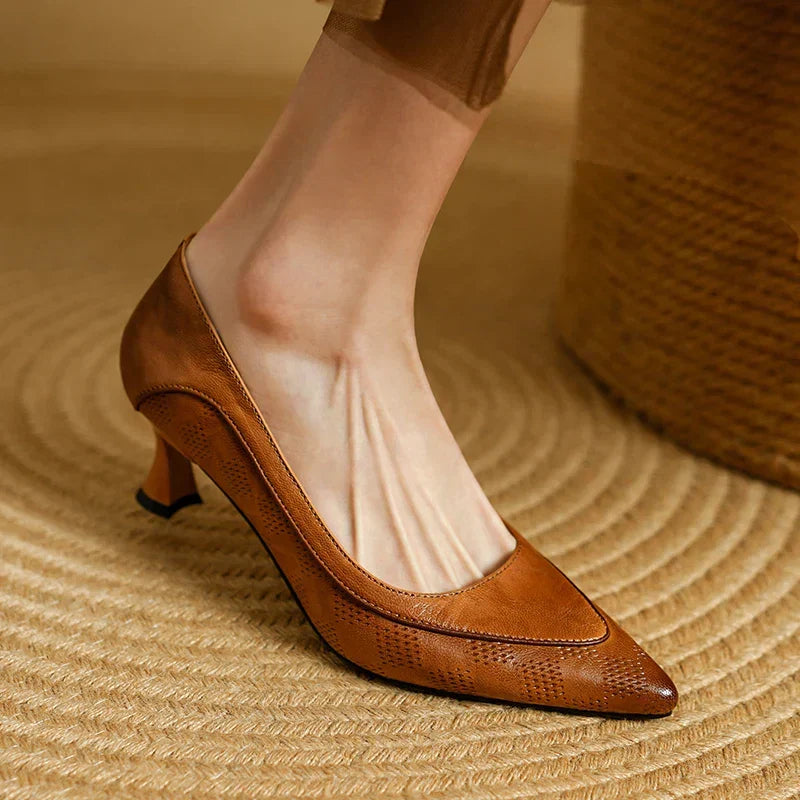 Women's Pointed Toe Kitten Heel Pumps | Slip On Mid Heel Shoes