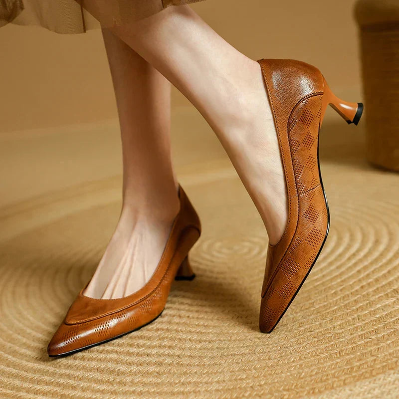 Women's Pointed Toe Kitten Heel Pumps | Slip On Mid Heel Shoes