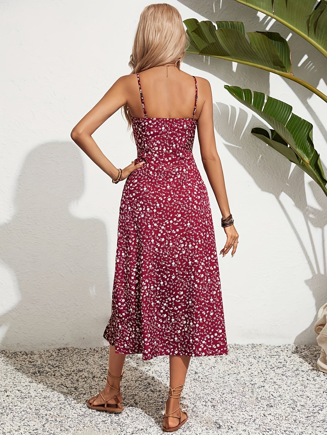 Women's Floral Off-Shoulder Midi Dress | Strappy Summer Dress