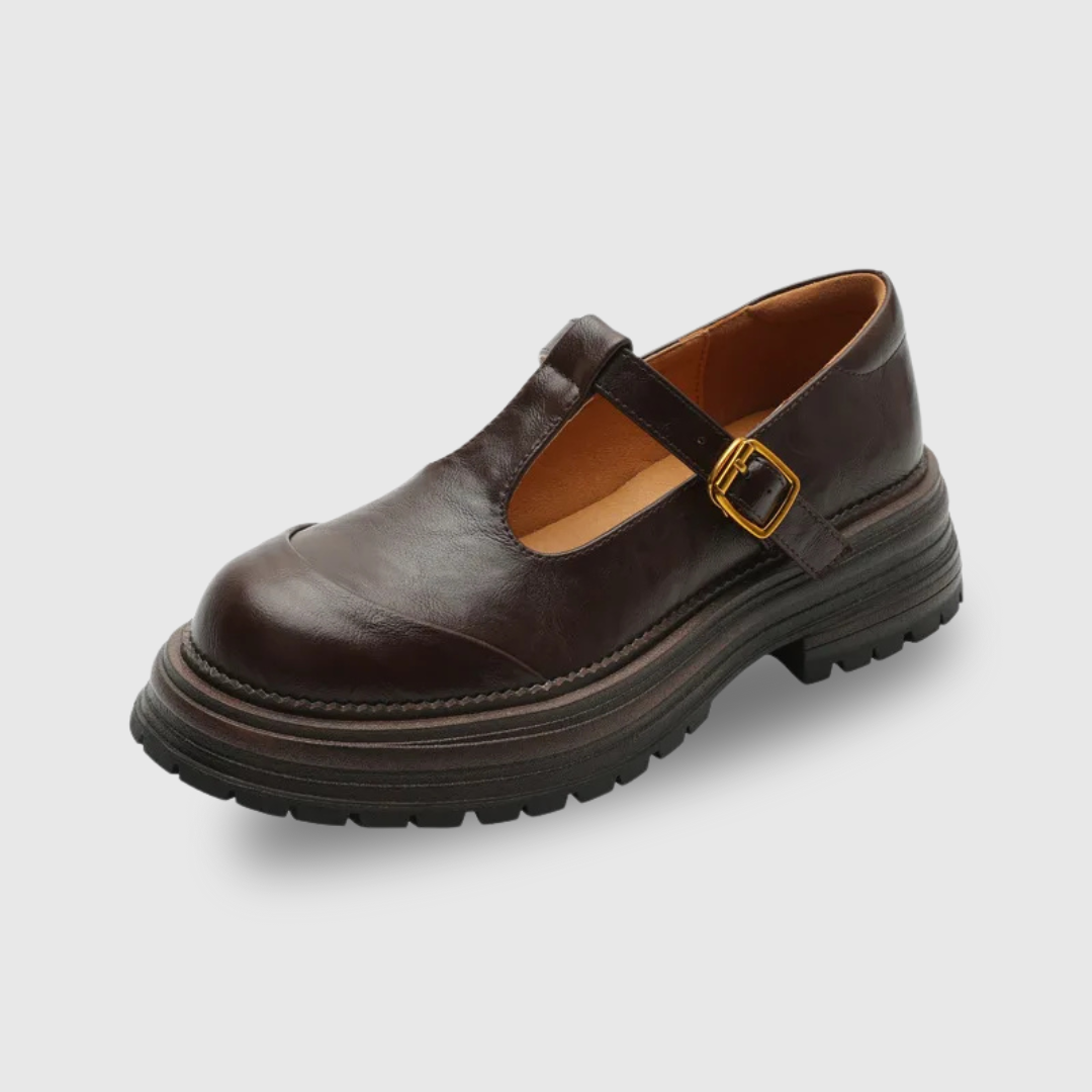 Women's T-Bar Mary Jane Brogue Shoes | Round Toe Low Heels